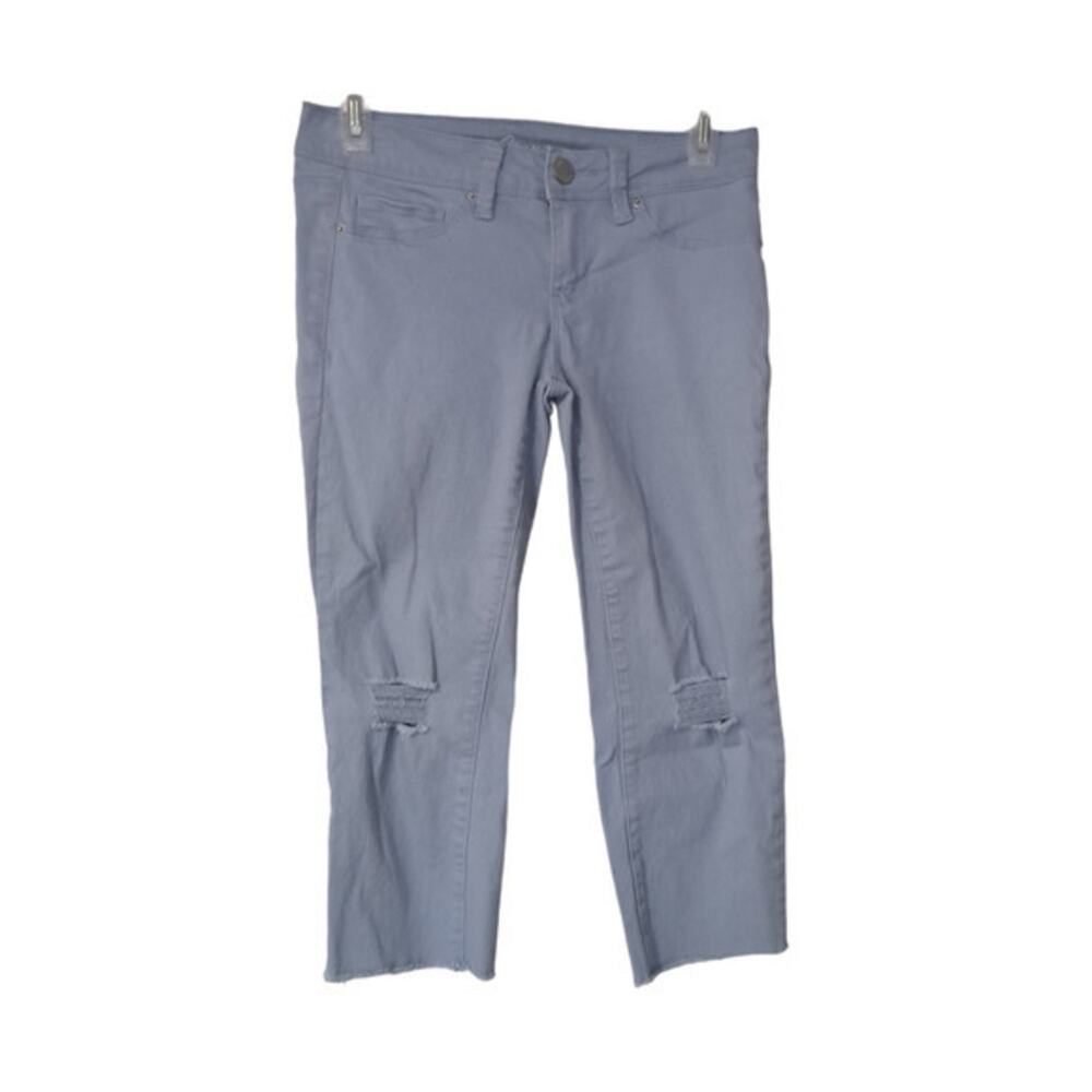 YMI Women's Mid-rise Distressed Stretch Utility Crop Jeans Gray Size 5